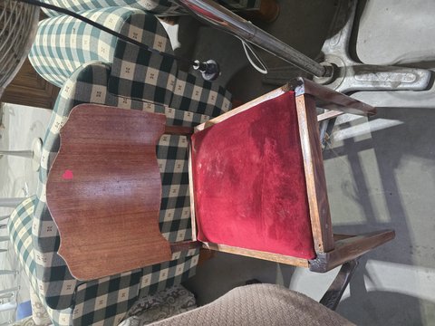 Antique wood red velvet chair 