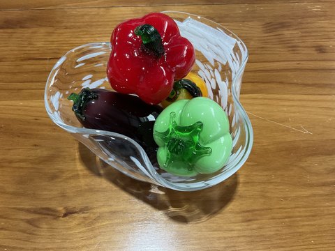 Art Glass Bowl with Fruit and Veggies