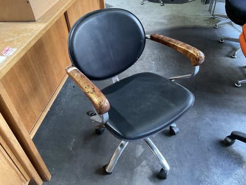 Black Vinyl Chair with Wood Feature Arms