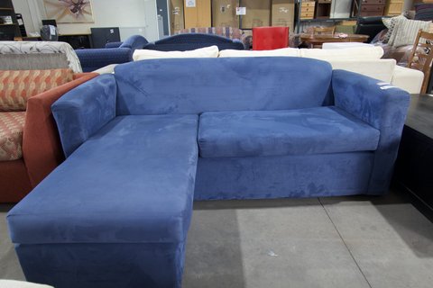 Thumbnail for Couch with Chaise Faux Blue Suede - 2 Seater - 2