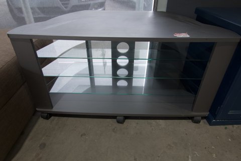 Entertainment Unit - Grey with Glass Shelves