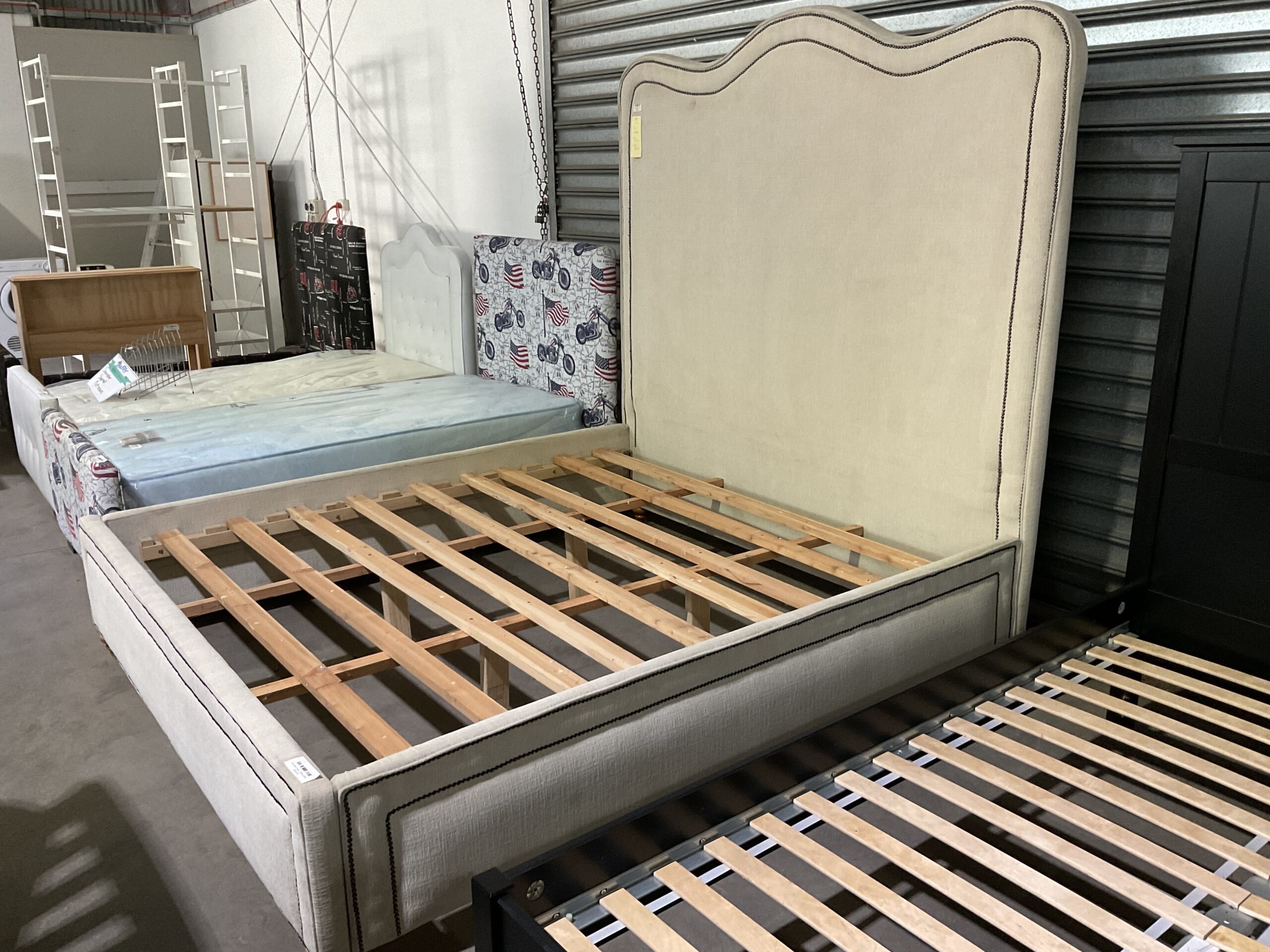 Bed Frame - High Cream Headboard King Bed