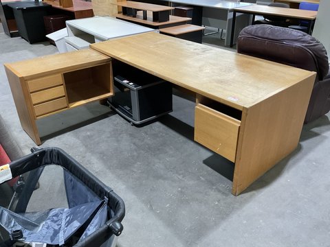 Desk with Return - Wooden with Drawers and Open Shelf