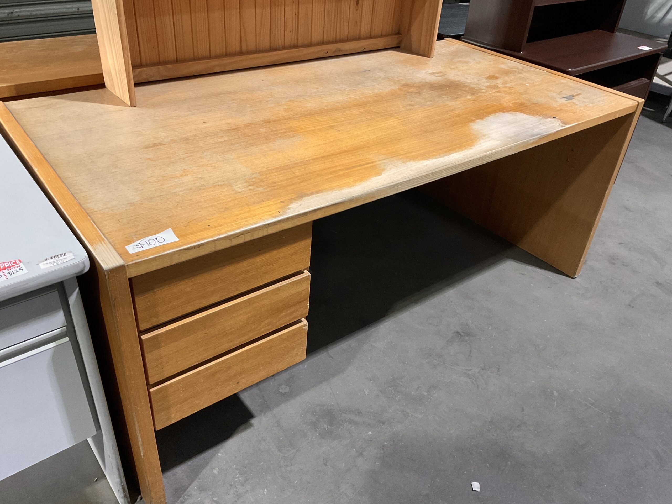 Straight Desk - Wooden with 3 Drawers Damaged