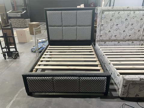 Bed Frame - black vinyl and fabric Queen bed