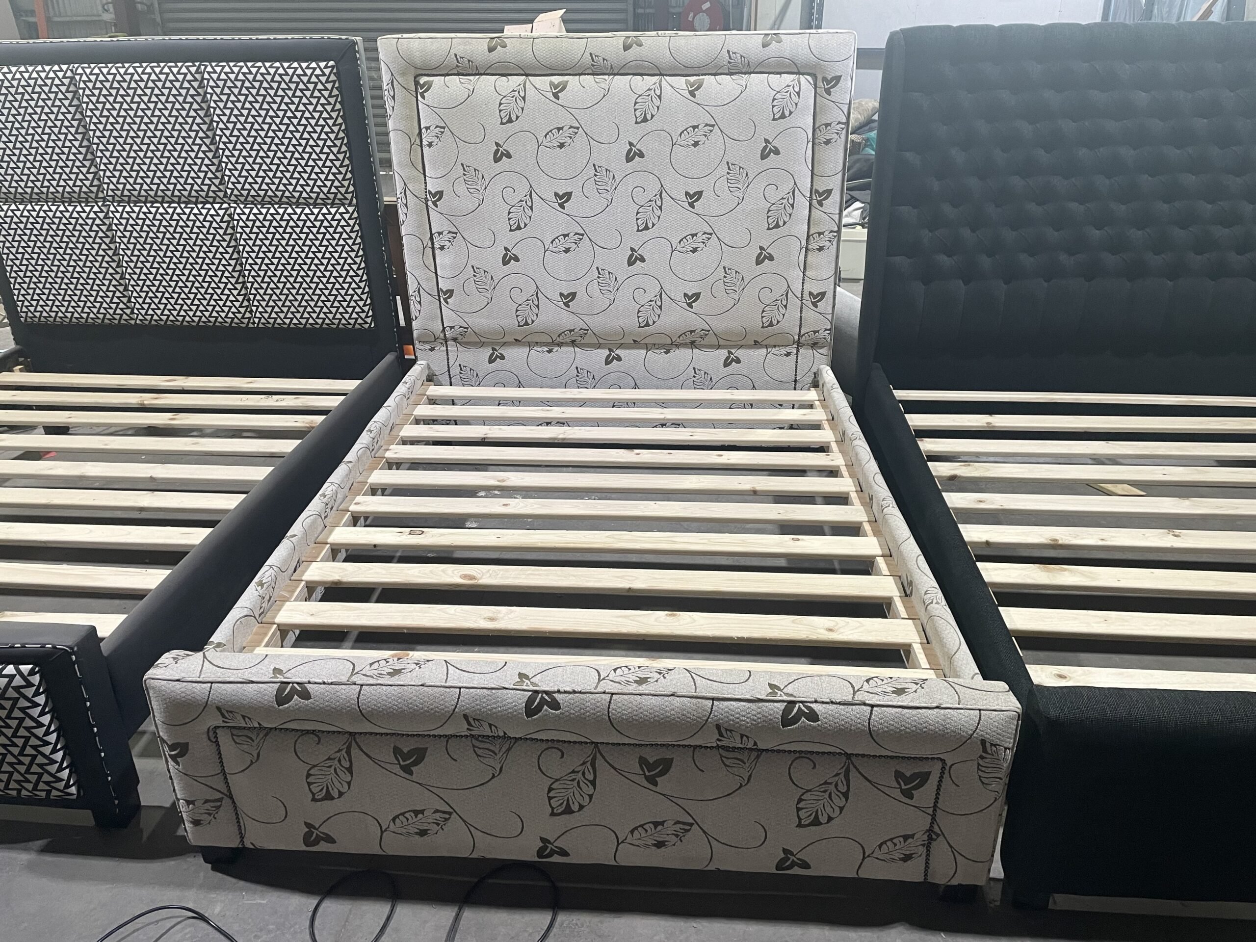 Bed Frame - Patterned Fabric Queen Bed