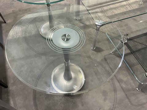 Thumbnail for Round Glass Café Table - Silver Hourglass Leg - 3