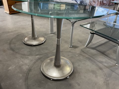 Thumbnail for Round Glass Café Table - Silver Hourglass Leg - 2