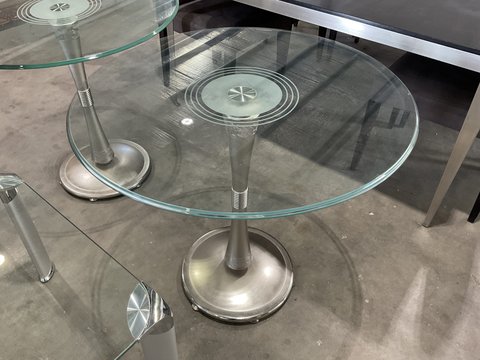 Round Glass Café Table - Silver Hourglass Leg
