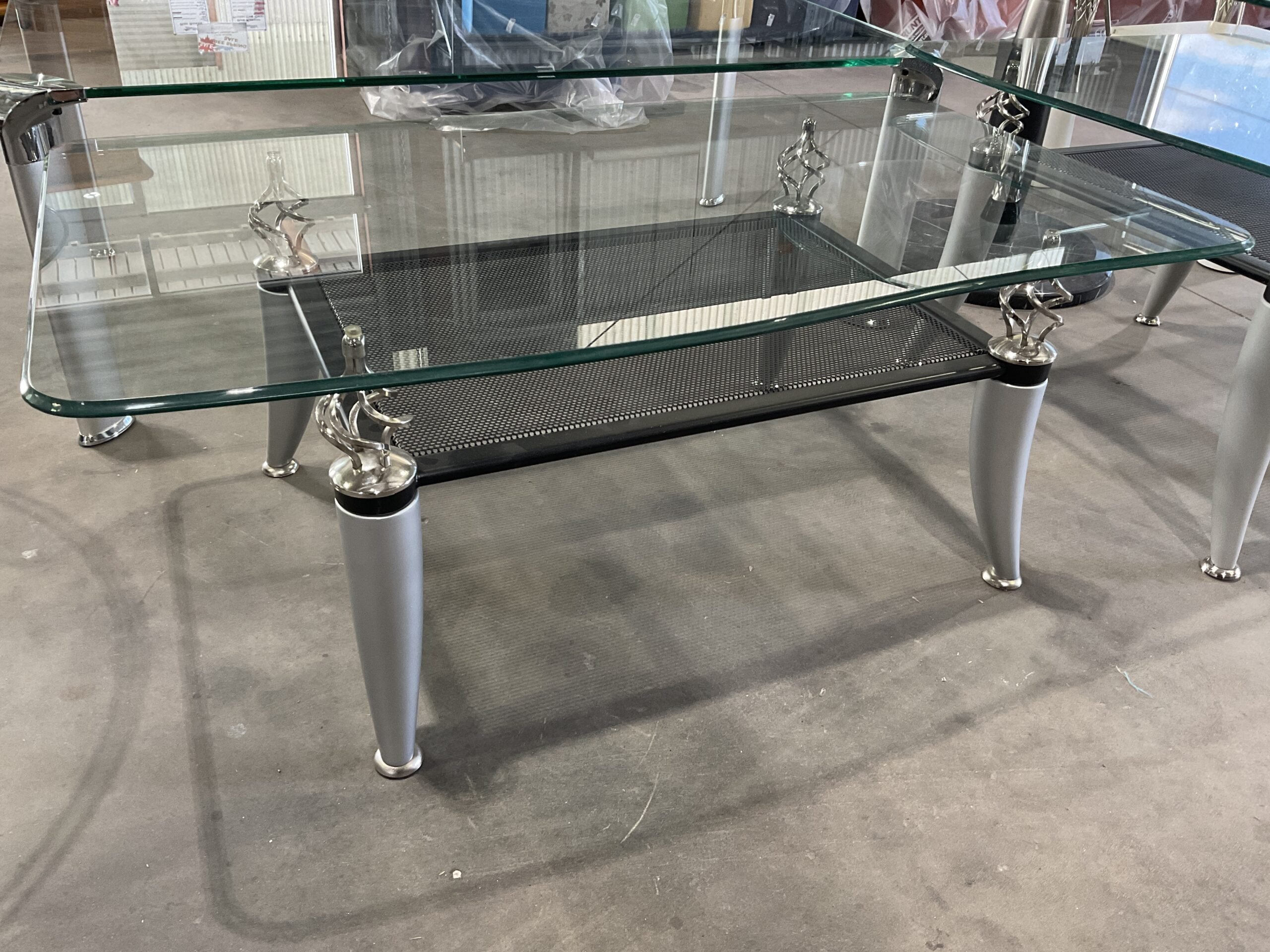 Glass Wavy Rectangle Coffee Table - Black Mesh Shelf