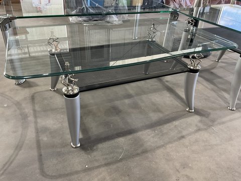 Glass Wavy Rectangle Coffee Table - Black Mesh Shelf