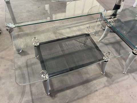 Thumbnail for Glass Wavy Rectangle Coffee Table - Black Mesh Shelf - 2