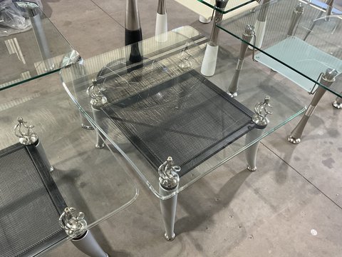 Thumbnail for Wavy Square Glass Coffee Table - Black Mesh Shelf - 4