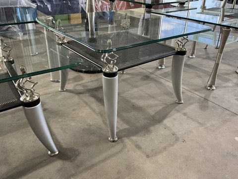 Wavy Square Glass Coffee Table - Black Mesh Shelf