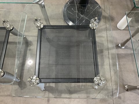 Thumbnail for Wavy Square Glass Coffee Table - Black Mesh Shelf - 3