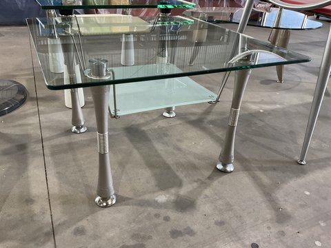 Square Glass Coffee Table - Hourglass Legs with Glass Shelf