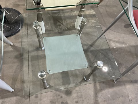 Thumbnail for Square Glass Coffee Table - Hourglass Legs with Glass Shelf - 2