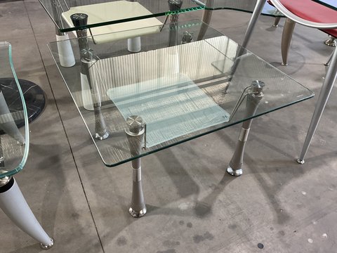 Thumbnail for Square Glass Coffee Table - Hourglass Legs with Glass Shelf - 3