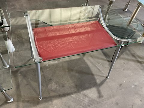 Thumbnail for Rectangle Glass Table - Red Vinyl Shelf - 3