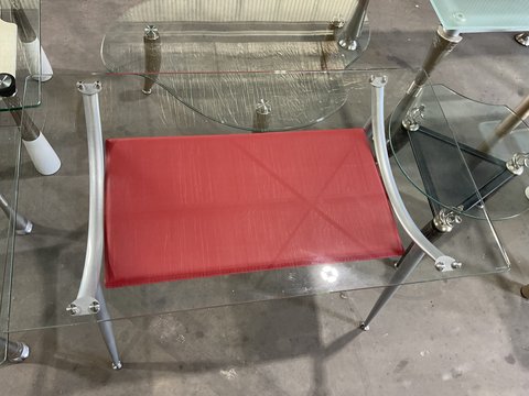 Thumbnail for Rectangle Glass Table - Red Vinyl Shelf - 4