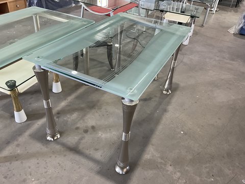 Rectangle Glass Table - Frosted Wave with Silver Legs