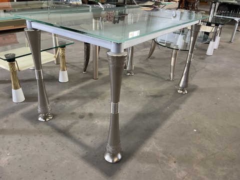 Thumbnail for Rectangle Glass Table - Frosted Wave with Silver Legs - 3