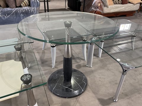 Round Glass Cafe Table - with Black Marble Base