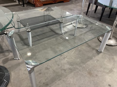 Thumbnail for Rectangle Glass Coffee Table - with Silver Oval Legs - 2