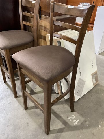 Wooden Stool with Brown Fabric Seat
