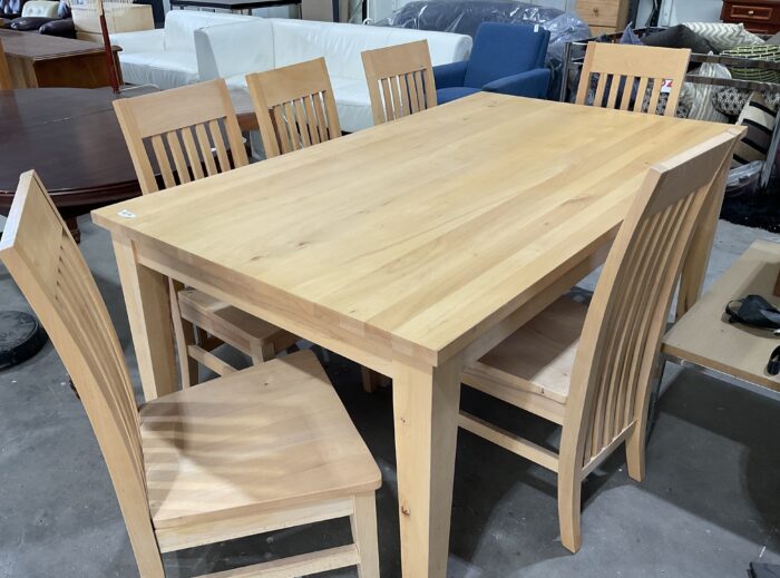 7 Piece Wooden Dining Table - Light Wood Colour