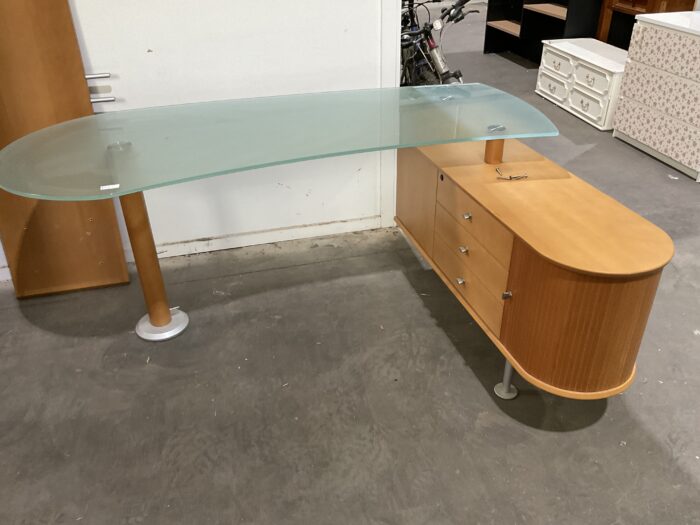 Glass and Wood Curved Desk