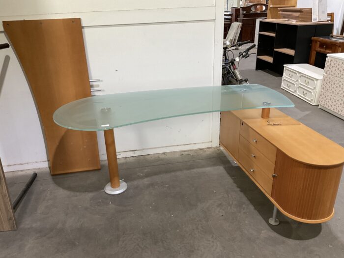 Glass and Wood Curved Desk - Image 3